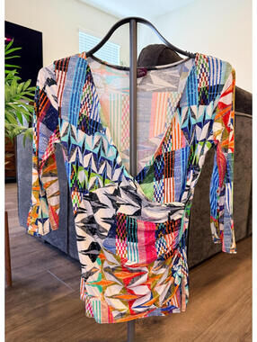 Salaam 3/4 Sleeve Wrap Top - Geometric Print, Size Small